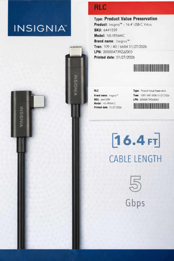 Insignia™ - 16.4' USB-C Virtual Reality Headset Cable for Meta Quest 2 and 3 - Black