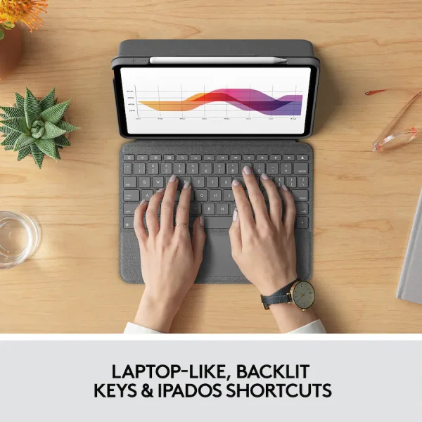Logitech - Folio Touch Keyboard Case with Trackpad for iPad Air 11-inch - Graphite